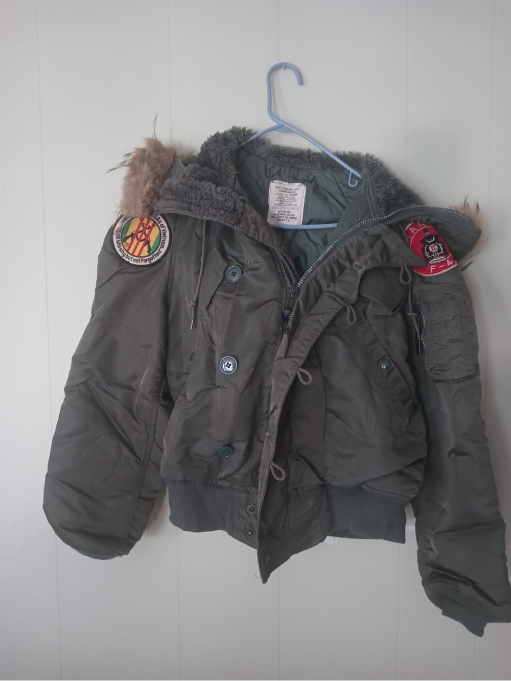 Vintage Alpha Industries Olive Green N-2B Flight Jacket with Fur-Trim Hood